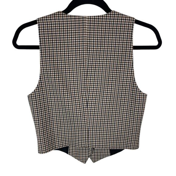 Reformation Devin Plaid Check V Neck Button Front Vest Cream Tan Black Size 4 - Picture 6 of 7